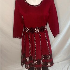 Taylor Red Knit Dress with Black and White Accents